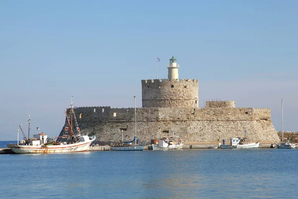 Fästningen Agios Nikolaos Mandraki Hamn Roder — Stockfoto