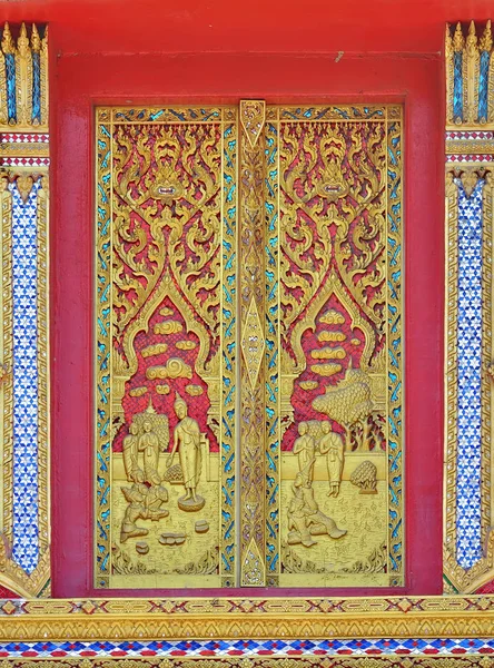 Style Thaï Indigène Modèle Sur Temple Porte — Photo