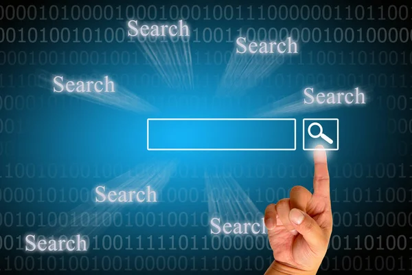 Hand Clicking Internet Search Page Computer Touch Screen — Stock Photo, Image