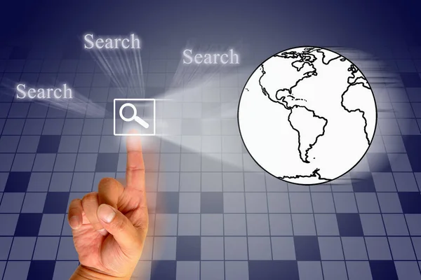 Hand Clicking Internet Search Page Earth — Stock Photo, Image
