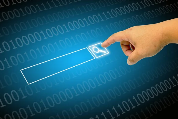 Hand Clicking Internet Search Page Computer Touch Screen — Stock Photo, Image