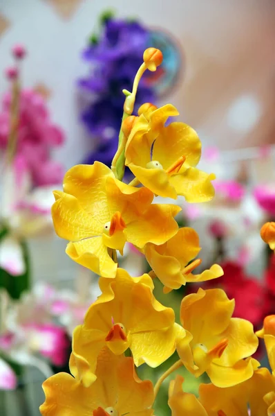 Hermoso Ramo Flores Artificiales Orquídea —  Fotos de Stock