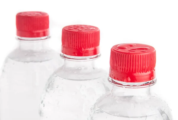 Plastové Láhve Pitné Vody Izolované Bílém — Stock fotografie