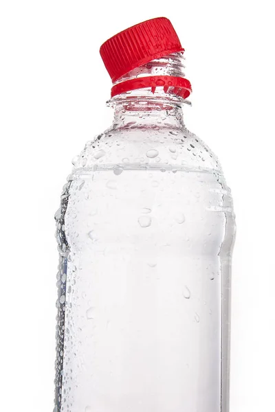 Plastikflaschen Mit Trinkwasser Isoliert Auf Weiß — Stockfoto