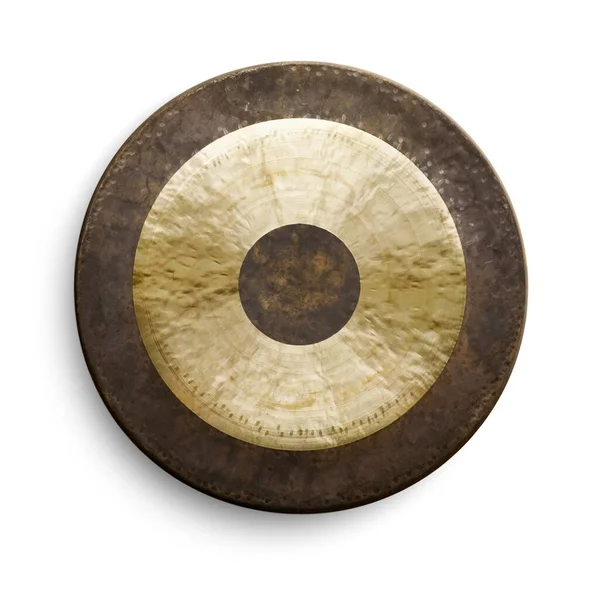 Traditional Oriental Gong White Background Front View — Stock Photo, Image