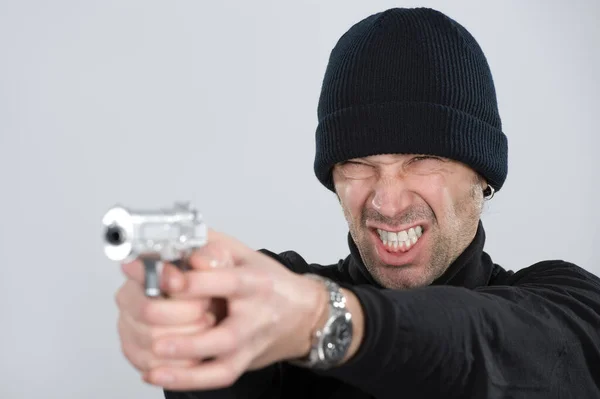 Young Man Gun Studio — Stock Photo, Image