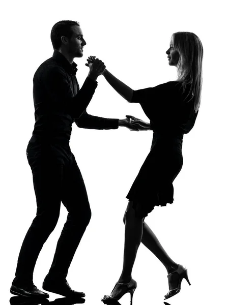 Casal Caucasiano Mulher Homem Dança Dançarinos Salsa Rock Silhueta Estúdio — Fotografia de Stock