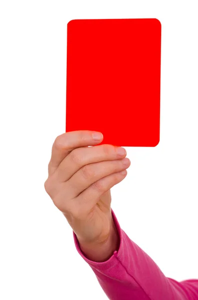 Θηλυκό Χέρι Κρατά Κόκκινη Κάρτα Προς Πάνω — Φωτογραφία Αρχείου