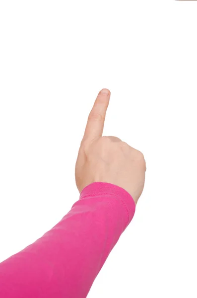 Vrouwelijke Hand Met Gestrekte Wijsvinger — Stockfoto