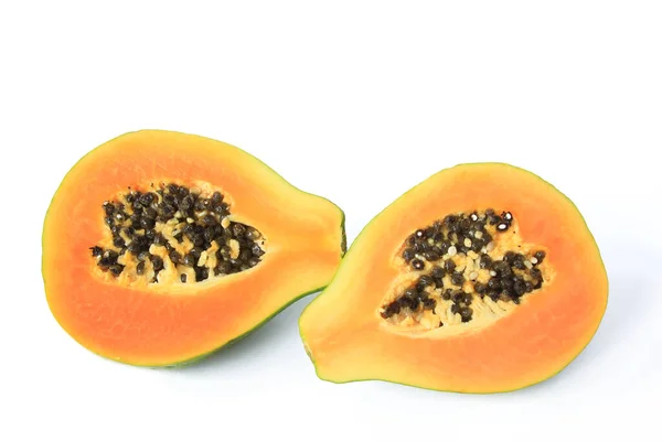 Ripe Papaya Fruit Carica Papaya Halved Released White Background — Stock Photo, Image