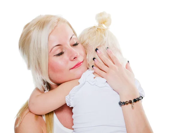 Mamá Calma Una Pequeña Hija — Foto de Stock