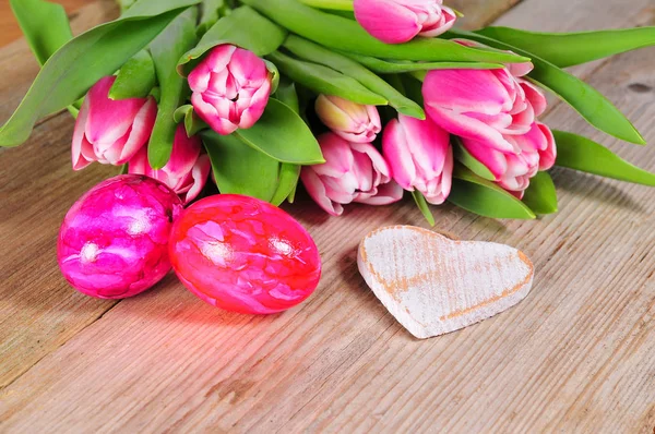 Velikonoční Vajíčka Tulipánové Květy — Stock fotografie