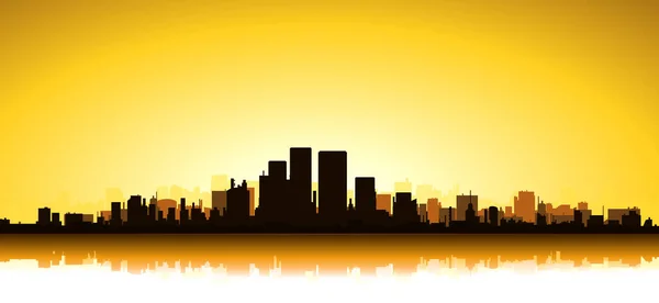 黄金の空の太陽の下での都市高層ビルのイラスト — ストック写真