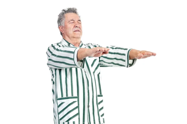 Senior Man Pyjama Geïsoleerd Wit — Stockfoto