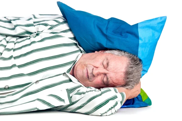 Äldre Man Pyjamas Isolerade Vitt — Stockfoto