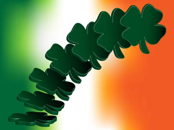 3D四叶草在由爱尔兰国旗的颜色组成的背景上直立飞行 — 图库照片