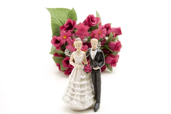 Recém Casados Para Decoração Bolos Com Flores — Fotografia de Stock