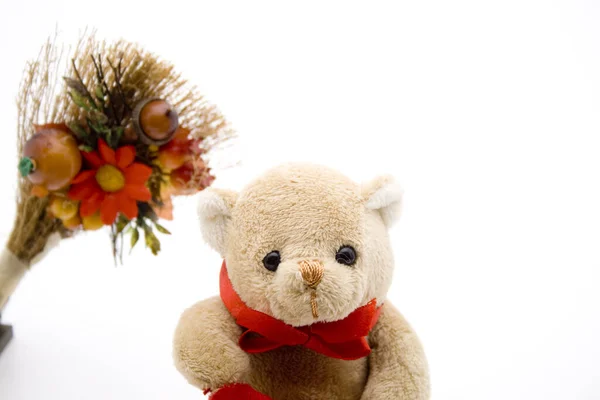 Teddybeer Met Houten Arrangement — Stockfoto