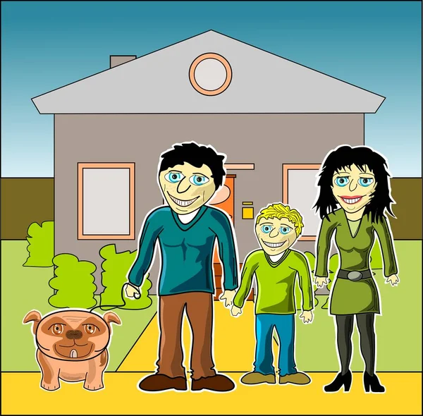 Glückliche Familie Mit Haus Cartoon Cartoon — Stockfoto