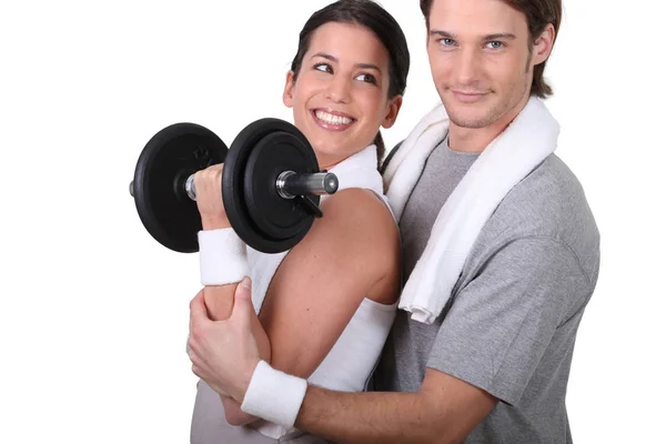 Couple Working Out Weights — Stock Photo, Image