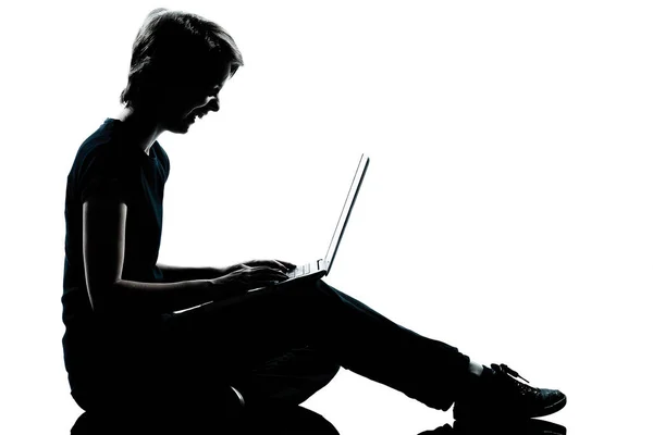 Caucasico Giovane Adolescente Silhouette Ragazzo Ragazza Computer Computer Computer Computer — Foto Stock