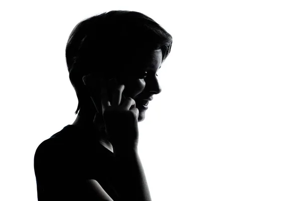 One Caucasian Young Teenager Silhouette Boy Girl Telephone Portrait Studio — Stock Photo, Image