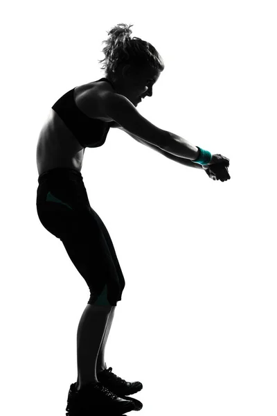 Una Mujer Ejercitando Ejercicio Fitness Aeróbico Ejercicio Postura Estudio Aislado — Foto de Stock