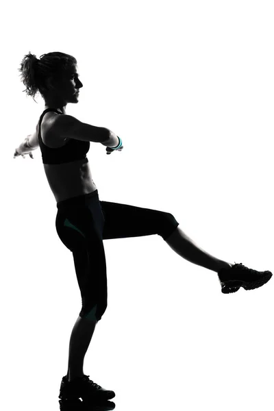 Una Mujer Ejercitando Ejercicio Fitness Aeróbico Ejercicio Postura Estudio Aislado — Foto de Stock