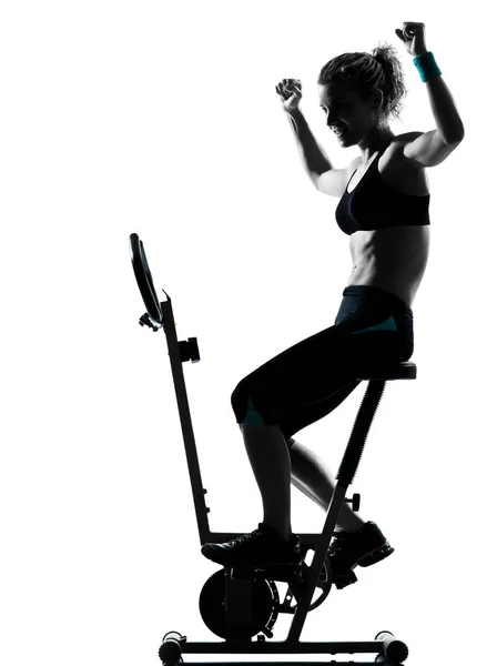 Jedna Kobieta Kolarstwo Wykonując Trening Fitness Aerobik Ćwiczenia Postawy Studio — Zdjęcie stockowe