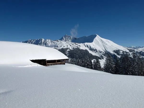 Montaña Llamada Lauenenhorn Refugio Cubierto Nieve —  Fotos de Stock