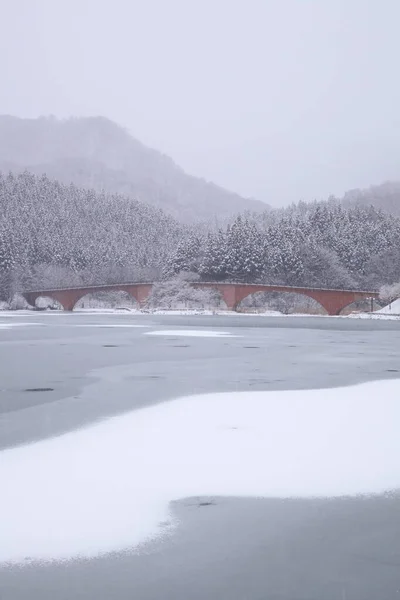 Lago Usui Ghiacciato Ponte Inverno Gunma Giappone — Foto Stock
