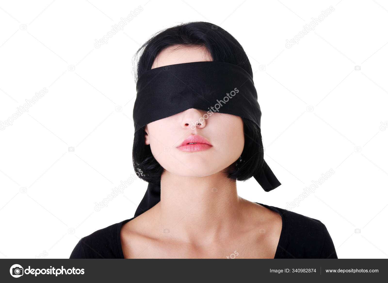 Portrait Young Woman Blindfolded Isolated White Background Stock Photo -  Image of eyesight, beautiful: 51374940