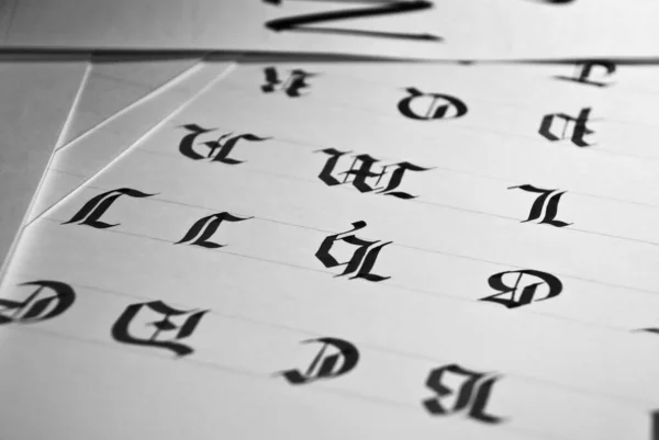 Hand Written Caligraphic Black Letter Alphabet — Stock Photo, Image