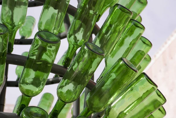 Sculpture Made Green Glass Bottes — Stock Photo, Image