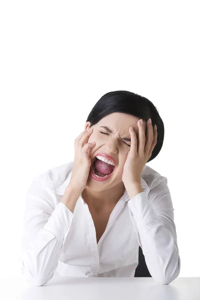 Gestresste Oder Wütende Geschäftsfrau Schreit Laut — Stockfoto