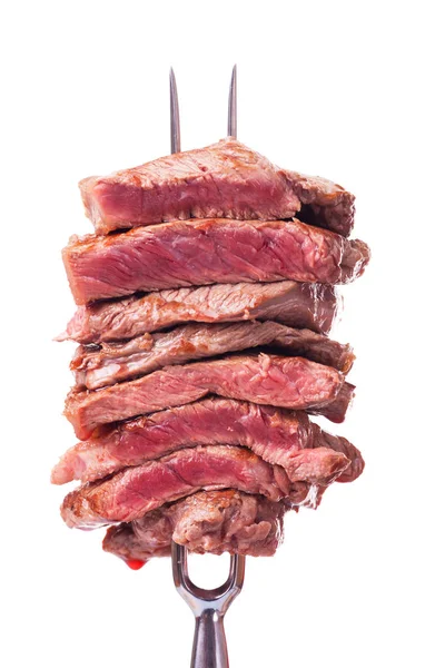 Steak Nakrájený Dvě Stě Táců Vidličku — Stock fotografie