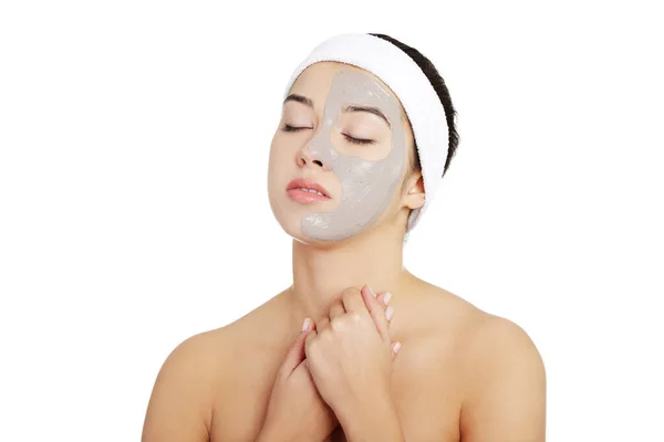Beautiful Woman Clay Facial Mask Isolated White — Stock Photo, Image