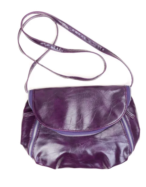 Sac Cuir Violet Pour Femme Mode Isoler Sur Blanc — Photo