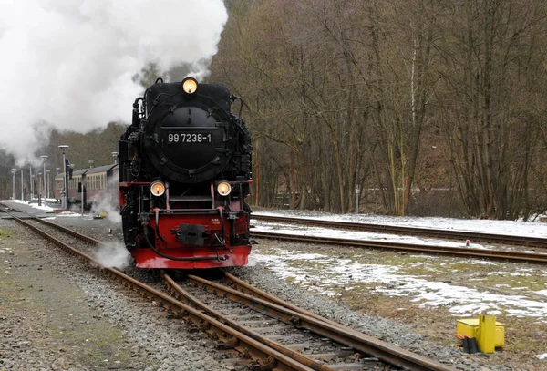 Harzer Schmalspurbahn Deixa Estação Três Anne Hohne Para Dirigir Para — Fotografia de Stock