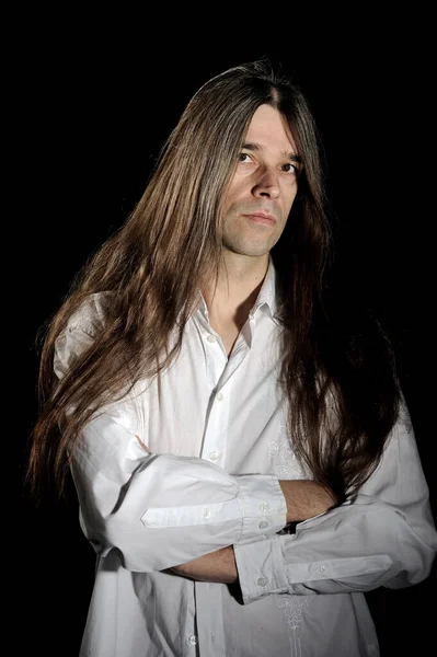 Young Man Long Hair Stock Photo