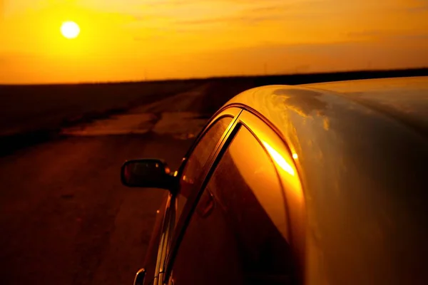 Car Detail Sunset Abandoned Road Royalty Free Stock Photos