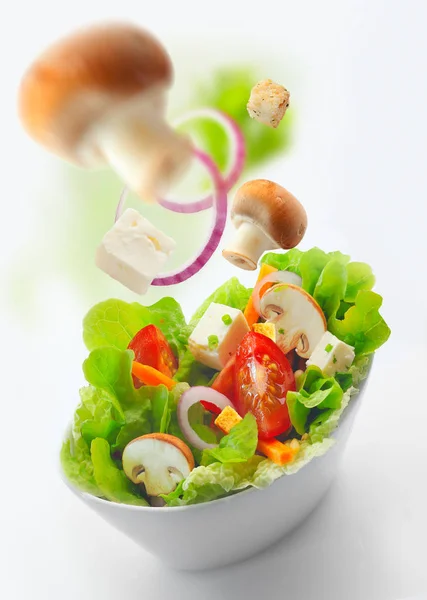 High Angle View Bowl Healthy Fresh Mixed Salad Lettuce Tomato — Stock Photo, Image