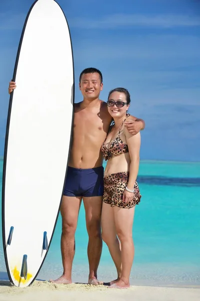 Feliz Jovem Asiático Casal Ter Diversão Romântico Tempo Verão Bela — Fotografia de Stock