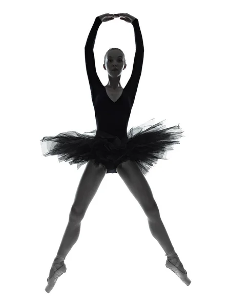 Una Joven Bailarina Ballet Caucásica Bailando Con Tutú Estudio Silueta —  Fotos de Stock