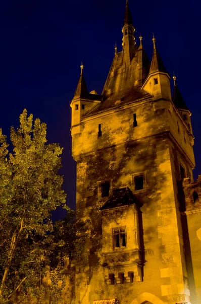 Castelo Vajdahunjad Budapeste Noite — Fotografia de Stock