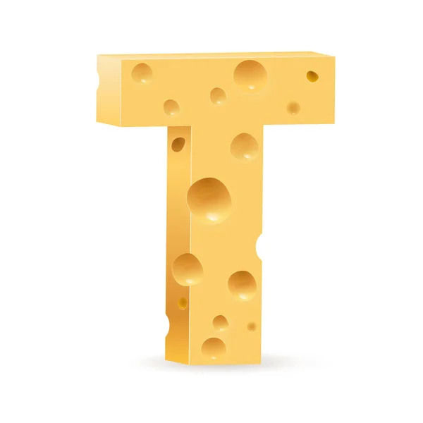 奶酪字体T字母 关于白色的说明 — 图库照片