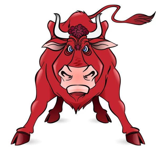 Tecknad Angry Bull Illustration Vit Bakgrund — Stockfoto