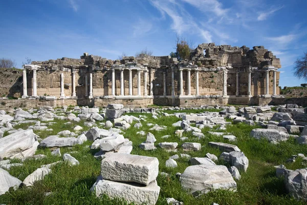 Old Ruins Agora Side Library Antalya Turkey — Stock Photo, Image