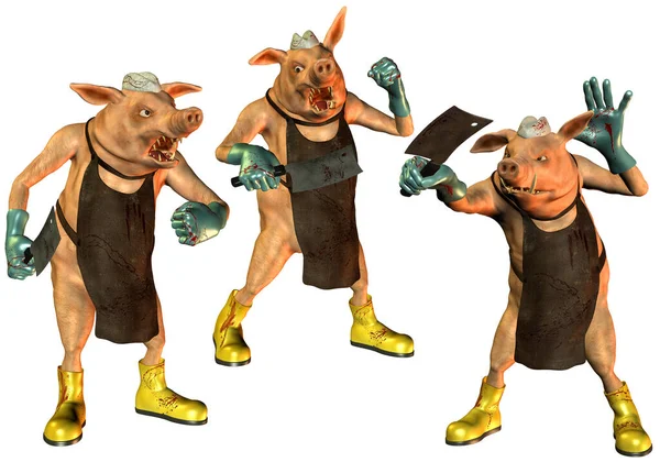在屠房内放养三头猪 — 图库照片