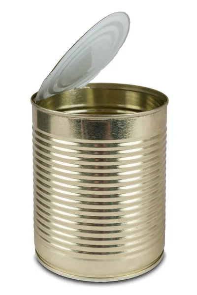 Open Tin Can Isolated White Background — Stock Photo, Image